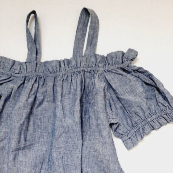 JOE FRESH Off Shoulder Short Sleeve Chambray Blue Top Sz S - Picture 12 of 13